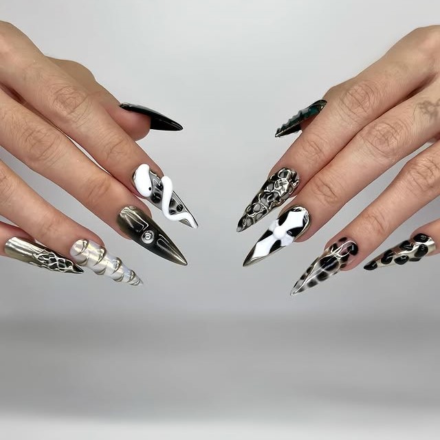 Chrome french tip gel manicure